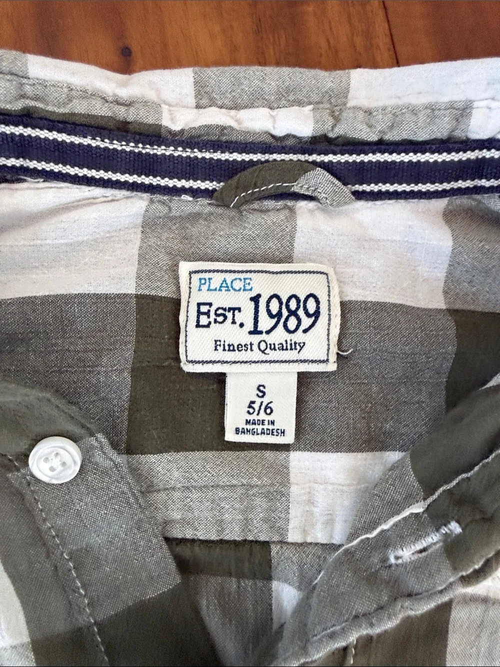 GAP Boys Olive and White Plaid Short-Sleeve Button-Down